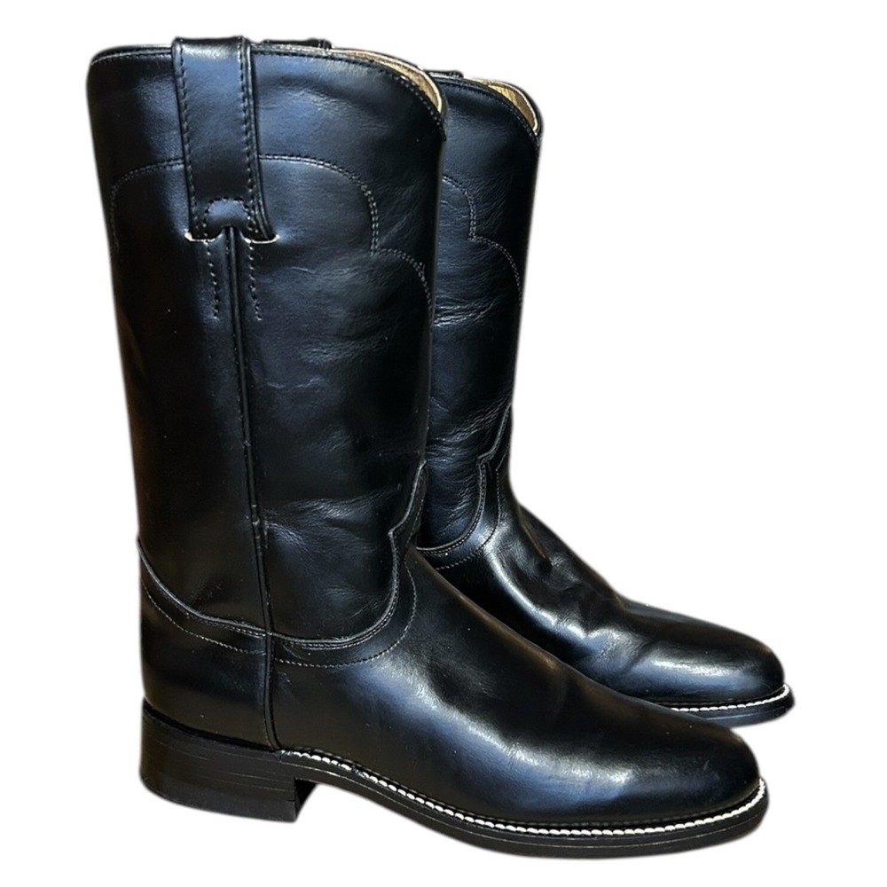 TONY LAMA Black Leather Roper Boots Womens sz 4B Narrow Rodeo Western Cowgirl